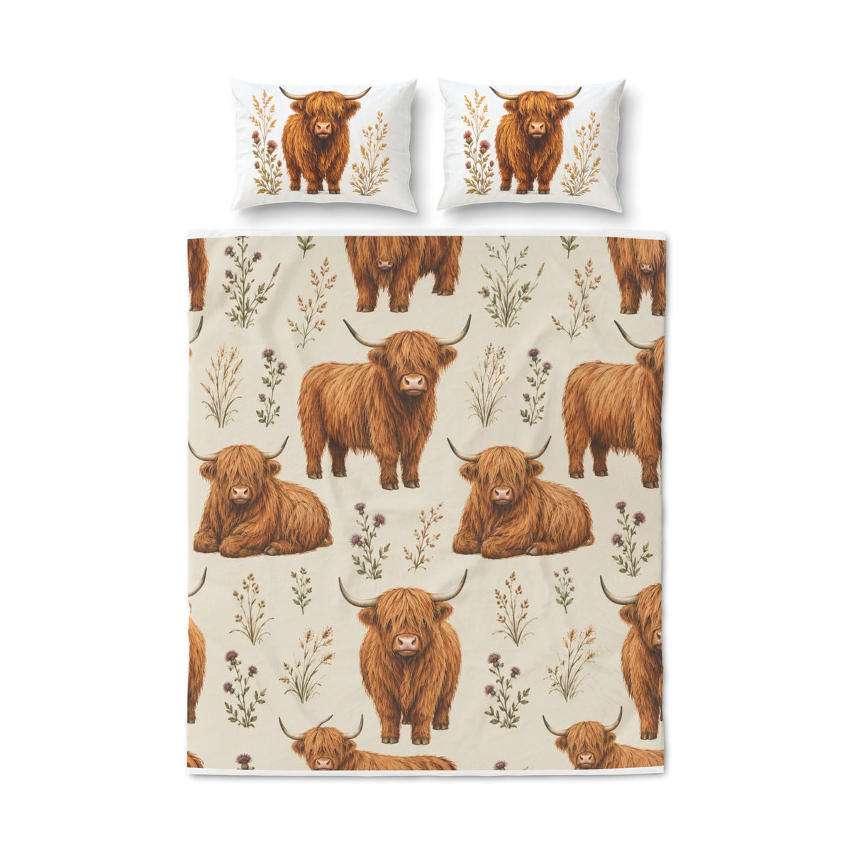 Highland Cow Duvet Cover Set – Rustic Farmhouse Quilt Set (3-Piece)