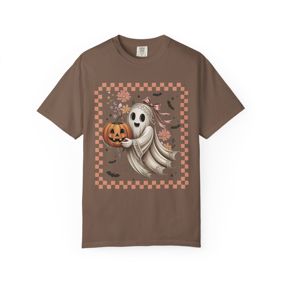 Ghost & Pumpkin Halloween T-Shirt — Cute Vintage Checkerboard Fall Tee