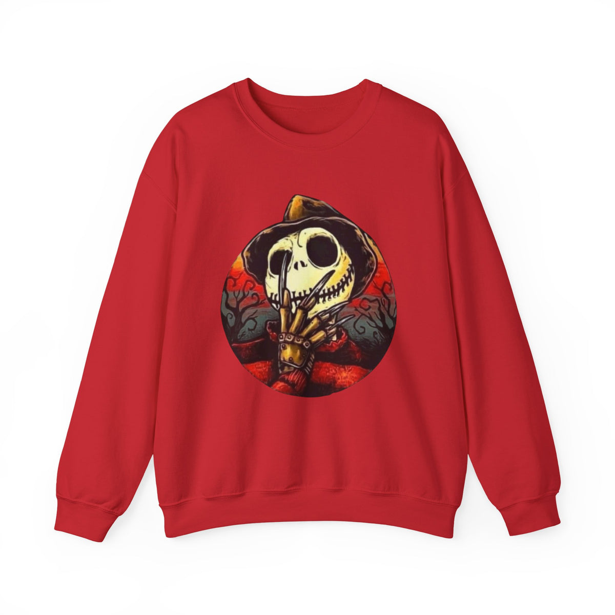 Skull Scarecrow Crewneck Sweatshirt — Gothic Halloween Skull Design