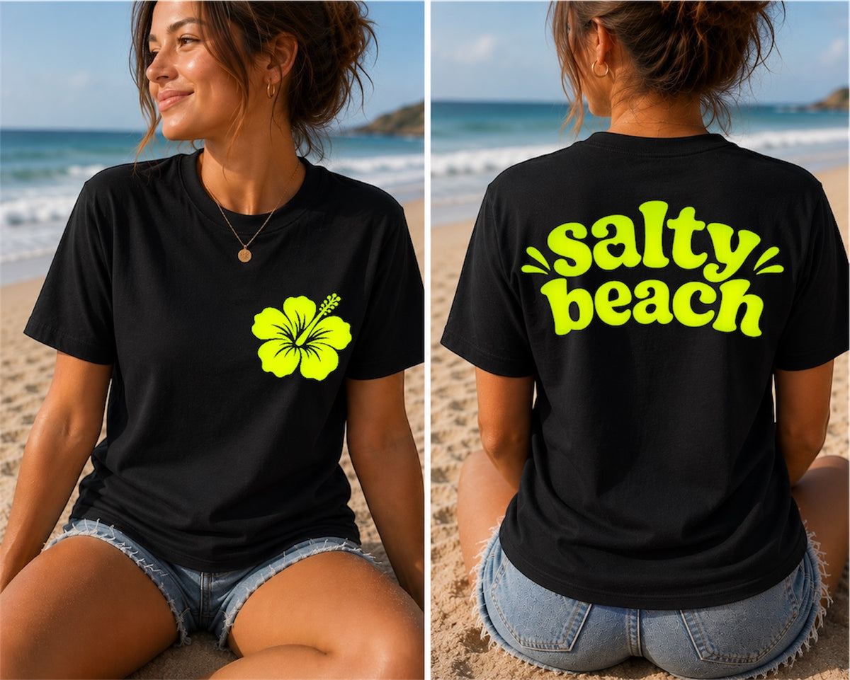 T-Shirt — Neon Hibiscus Pocket Tee, Tropical Floral Graphic