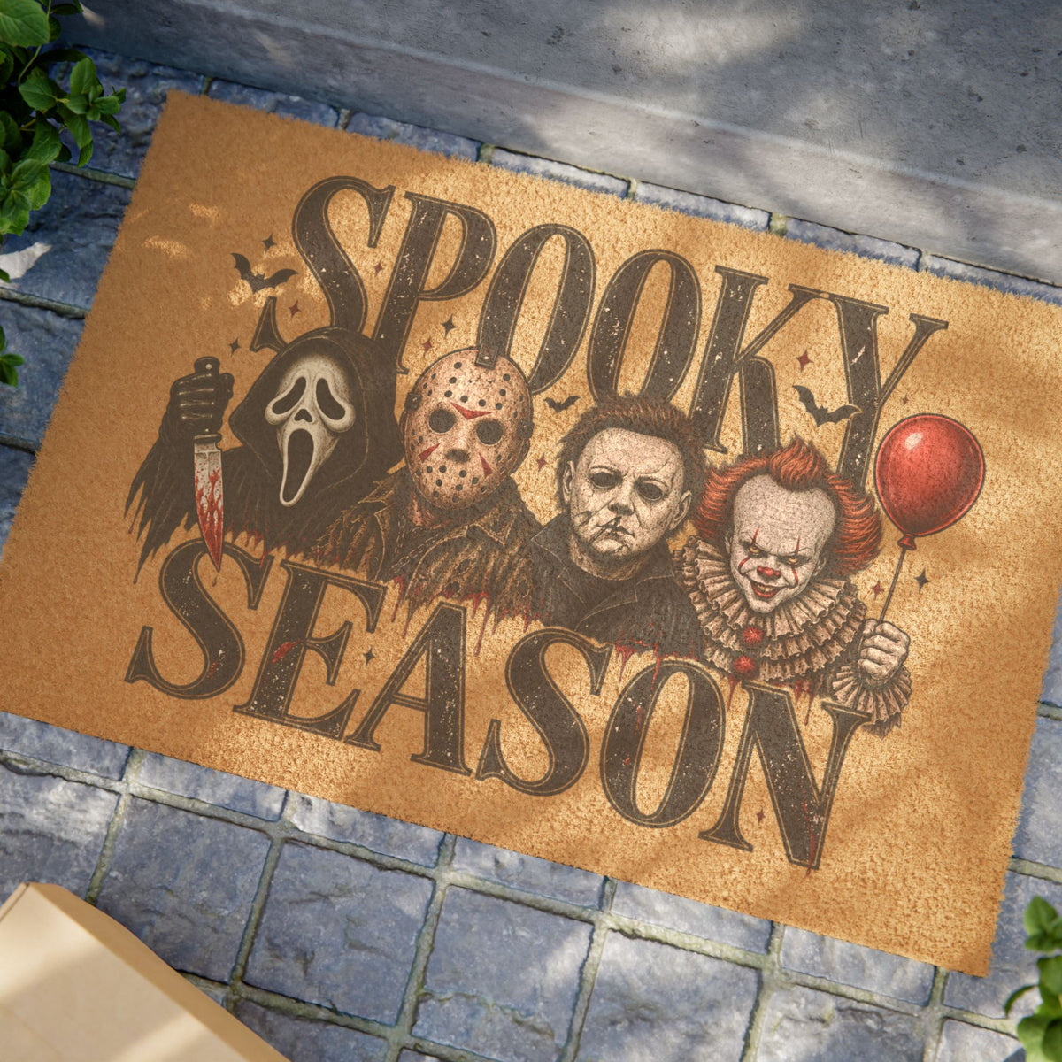 Spooky Season Doormat — Horror Movie Character Welcome Mat (Michael, Jason, Ghostface, Pennywise)
