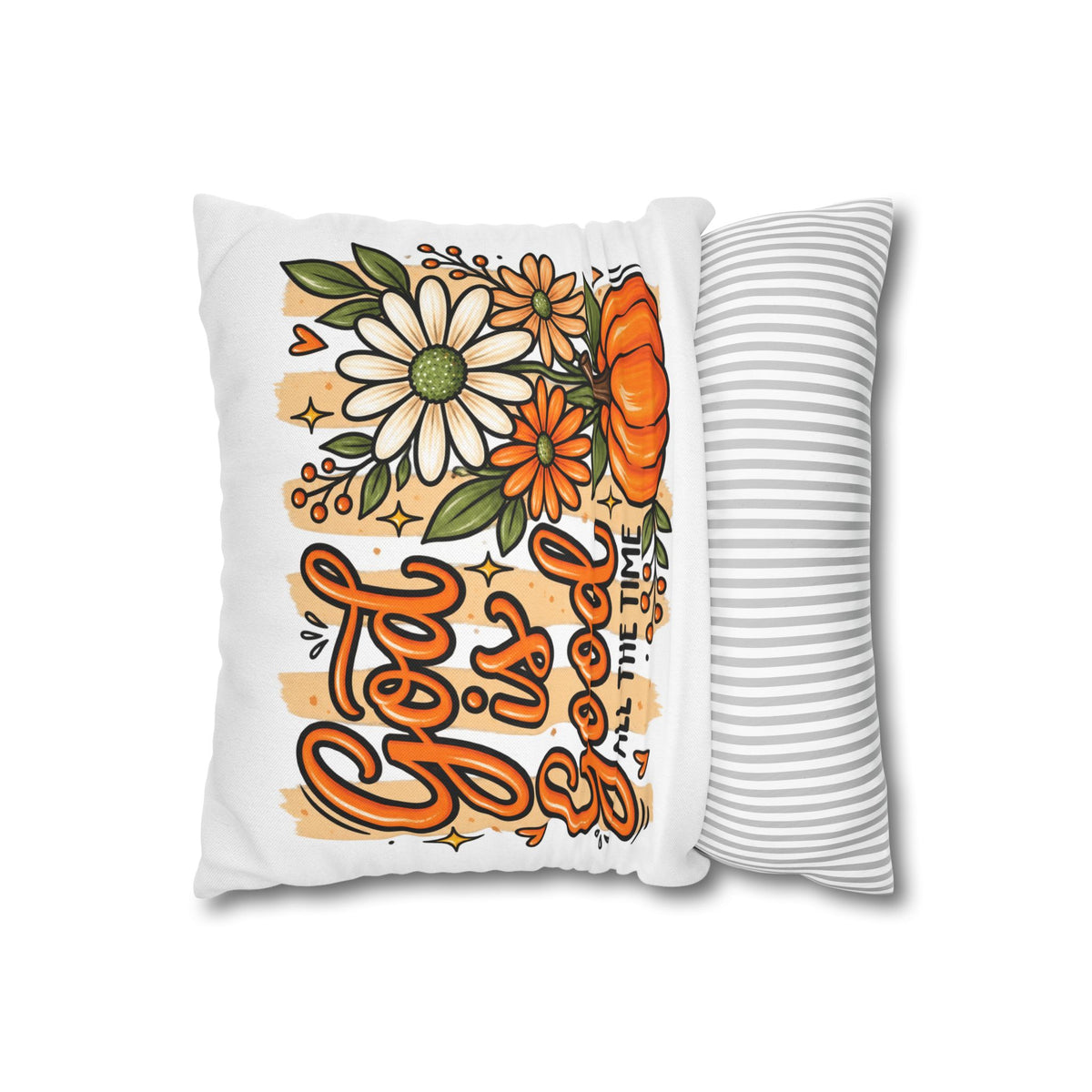 God Is Good Throw Pillow – Autumn Floral Pumpkin Decorative Pillowcase