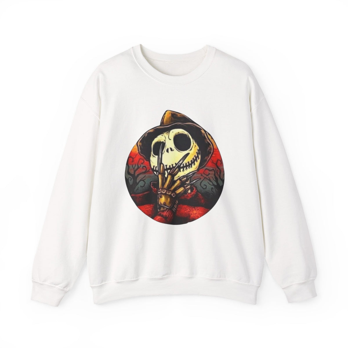 Skull Scarecrow Crewneck Sweatshirt — Gothic Halloween Skull Design