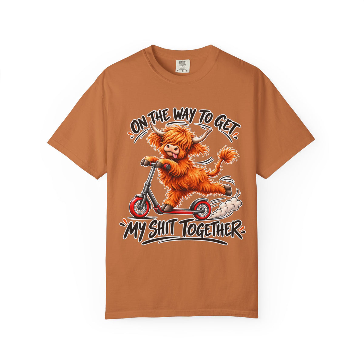 Funny Cow Scooter T-Shirt — "On the Way to Get My Shit Together" Graphic Tee