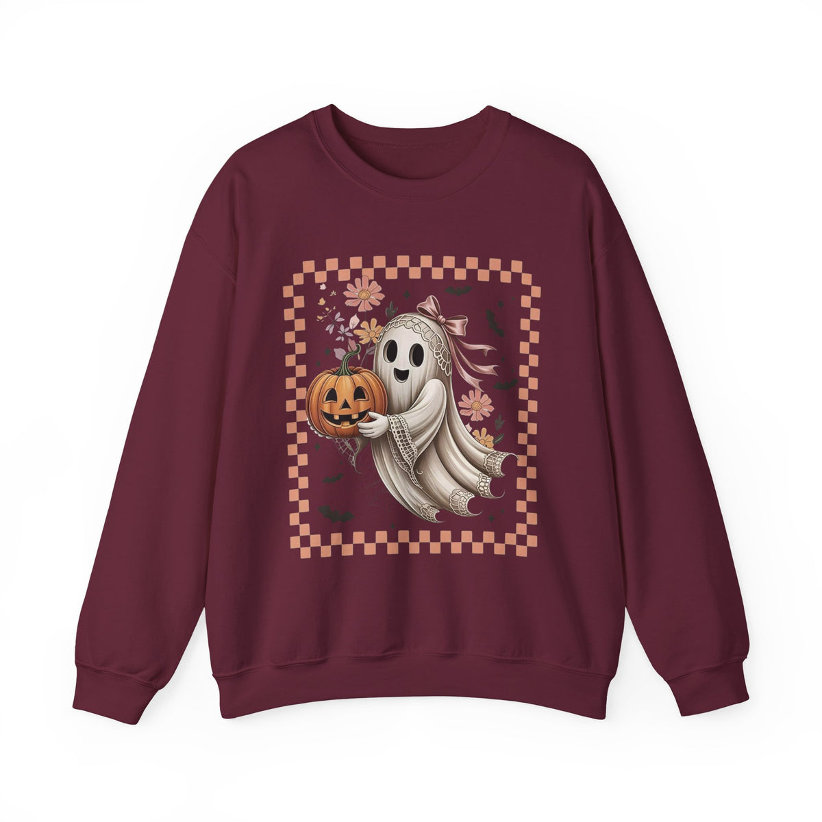 Halloween Ghost Sweatshirt — Cute Ghost Holding Jack-o'-Lantern Crewneck
