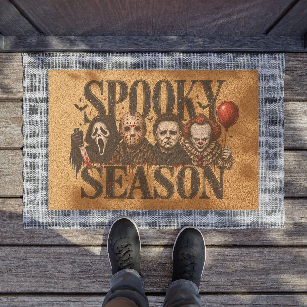 Spooky Season Doormat — Horror Movie Character Welcome Mat (Michael, Jason, Ghostface, Pennywise)