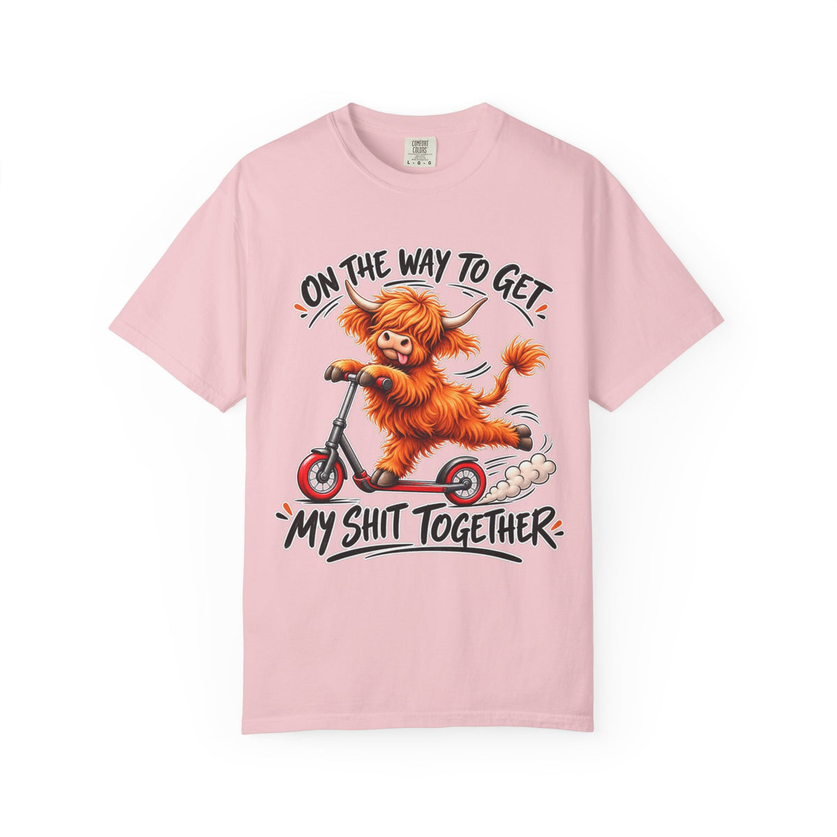 Funny Cow Scooter T-Shirt — "On the Way to Get My Shit Together" Graphic Tee