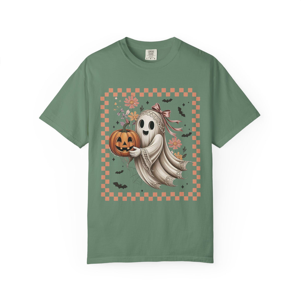 Ghost & Pumpkin Halloween T-Shirt — Cute Vintage Checkerboard Fall Tee