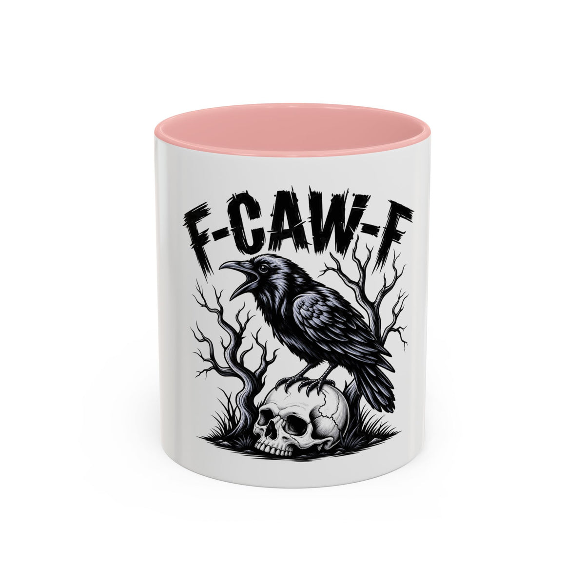Raven Skull Coffee Mug — Gothic "F-CAW-F" Accent Mug (11/15oz)