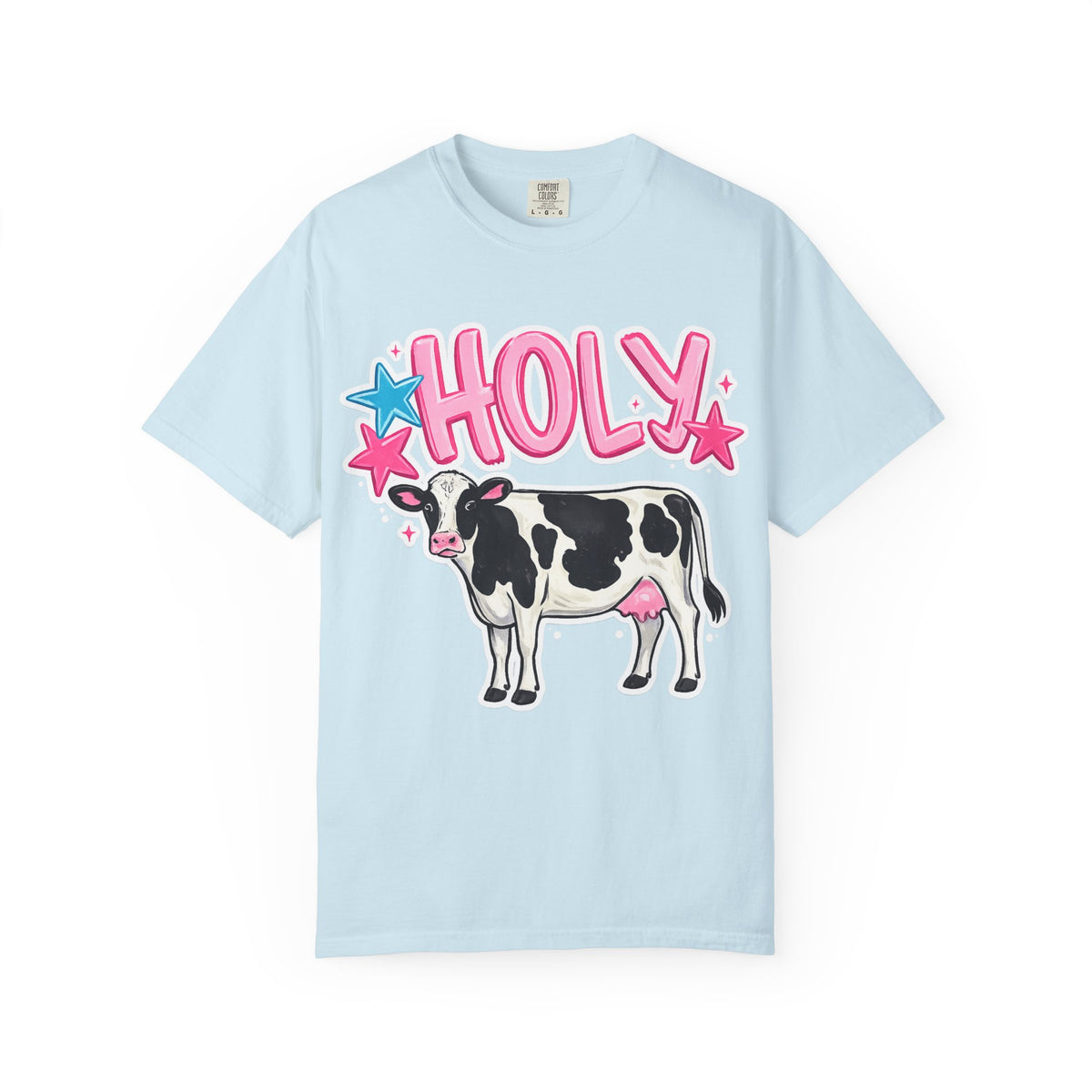 Holy Cow T-Shirt — Cute Cow Graphic Tee with 'HOLY' Pink Lettering