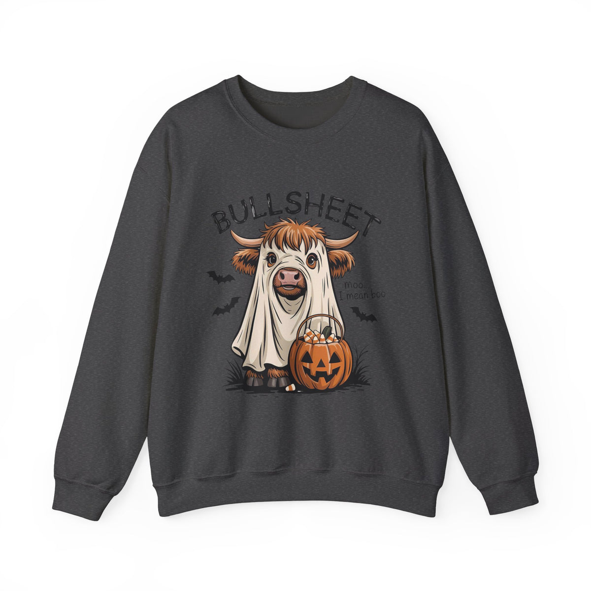 Halloween 'Bullsheet' Cow Sweatshirt — Funny Pumpkin Ghost Costume Crewneck
