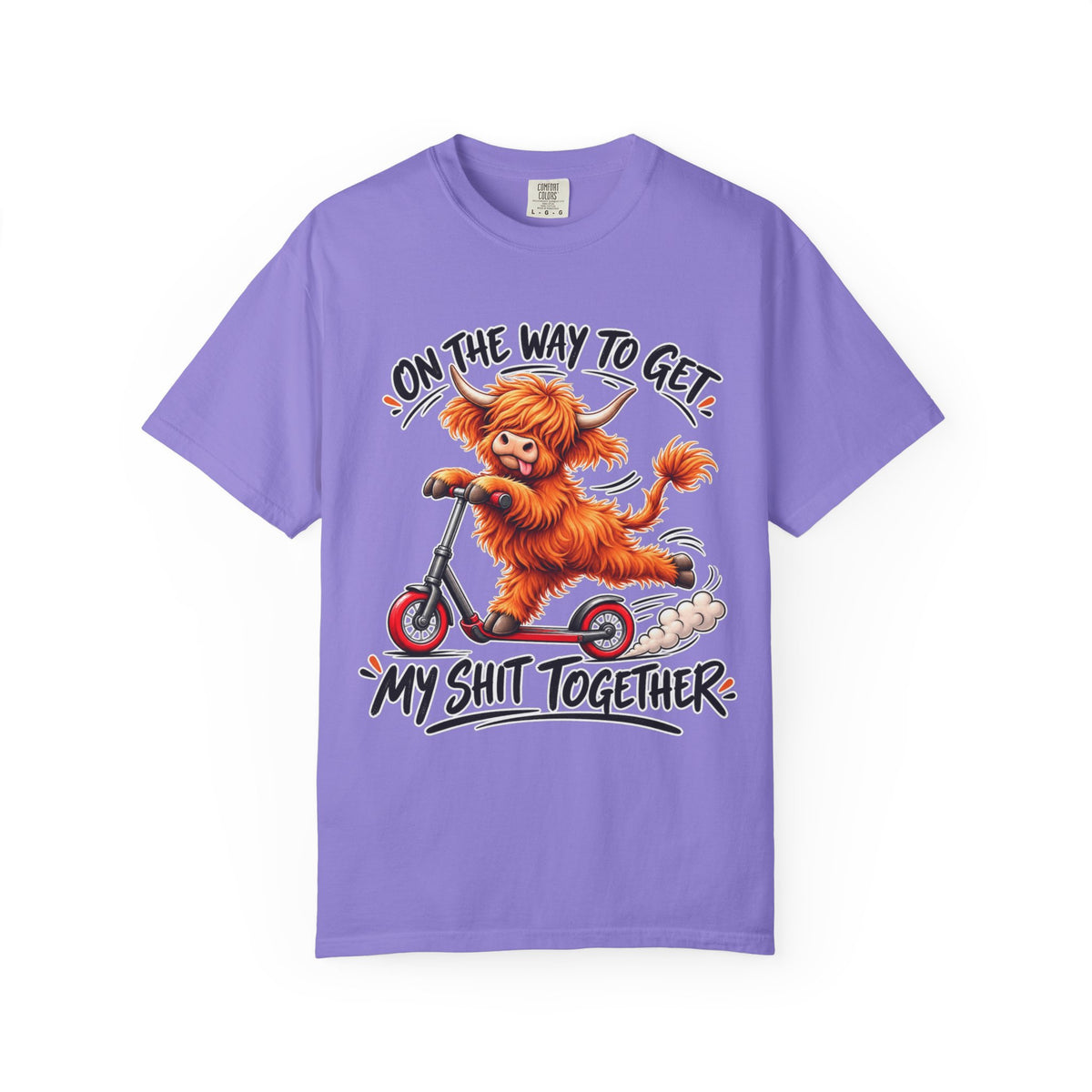 Funny Cow Scooter T-Shirt — "On the Way to Get My Shit Together" Graphic Tee