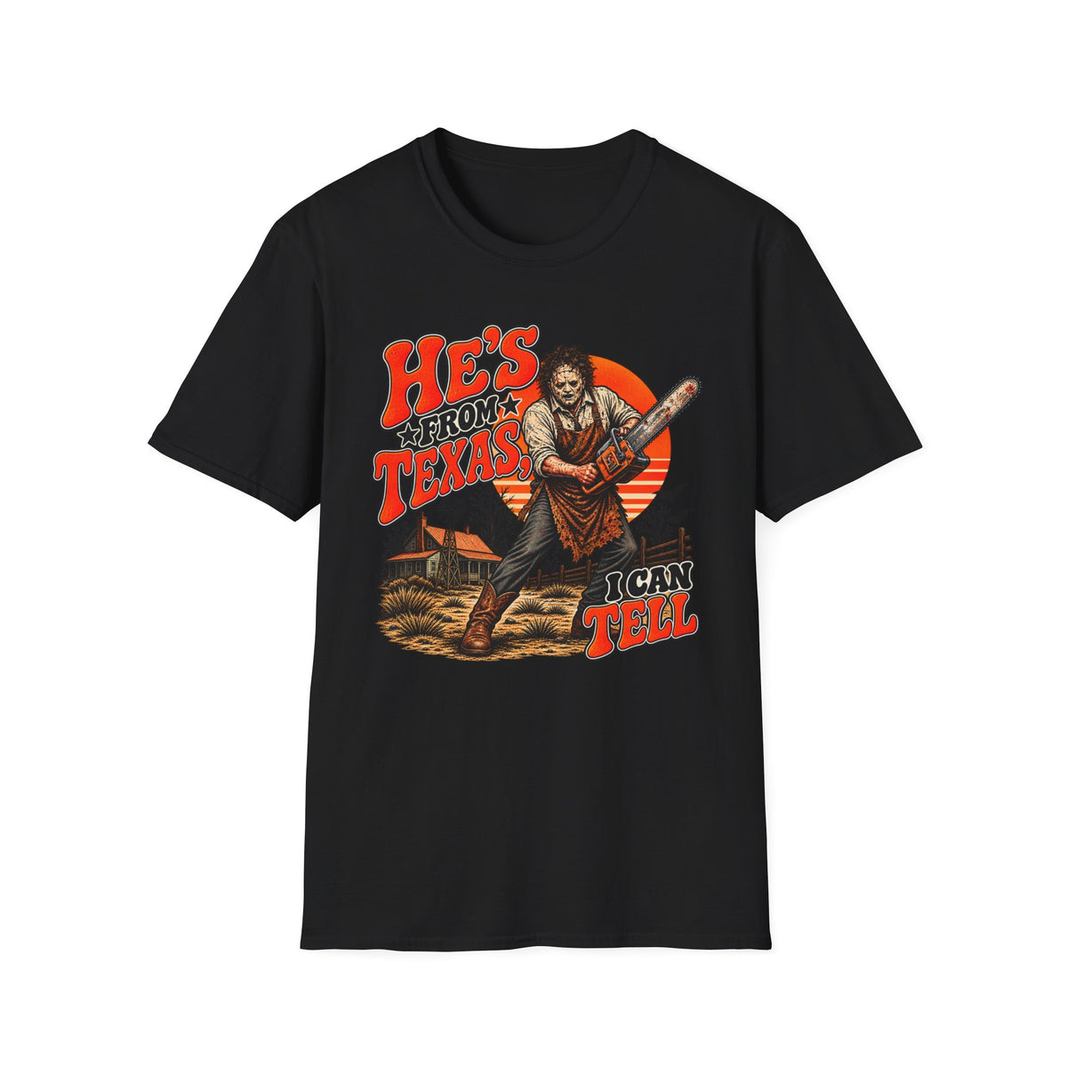 He's From Texas T‑Shirt — Vintage Chainsaw Graphic Tee