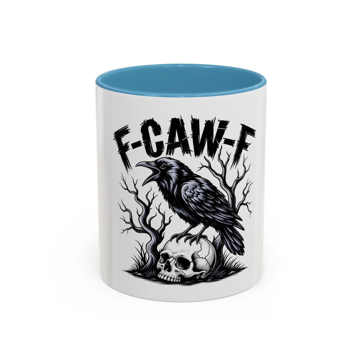 Raven Skull Coffee Mug — Gothic "F-CAW-F" Accent Mug (11/15oz)