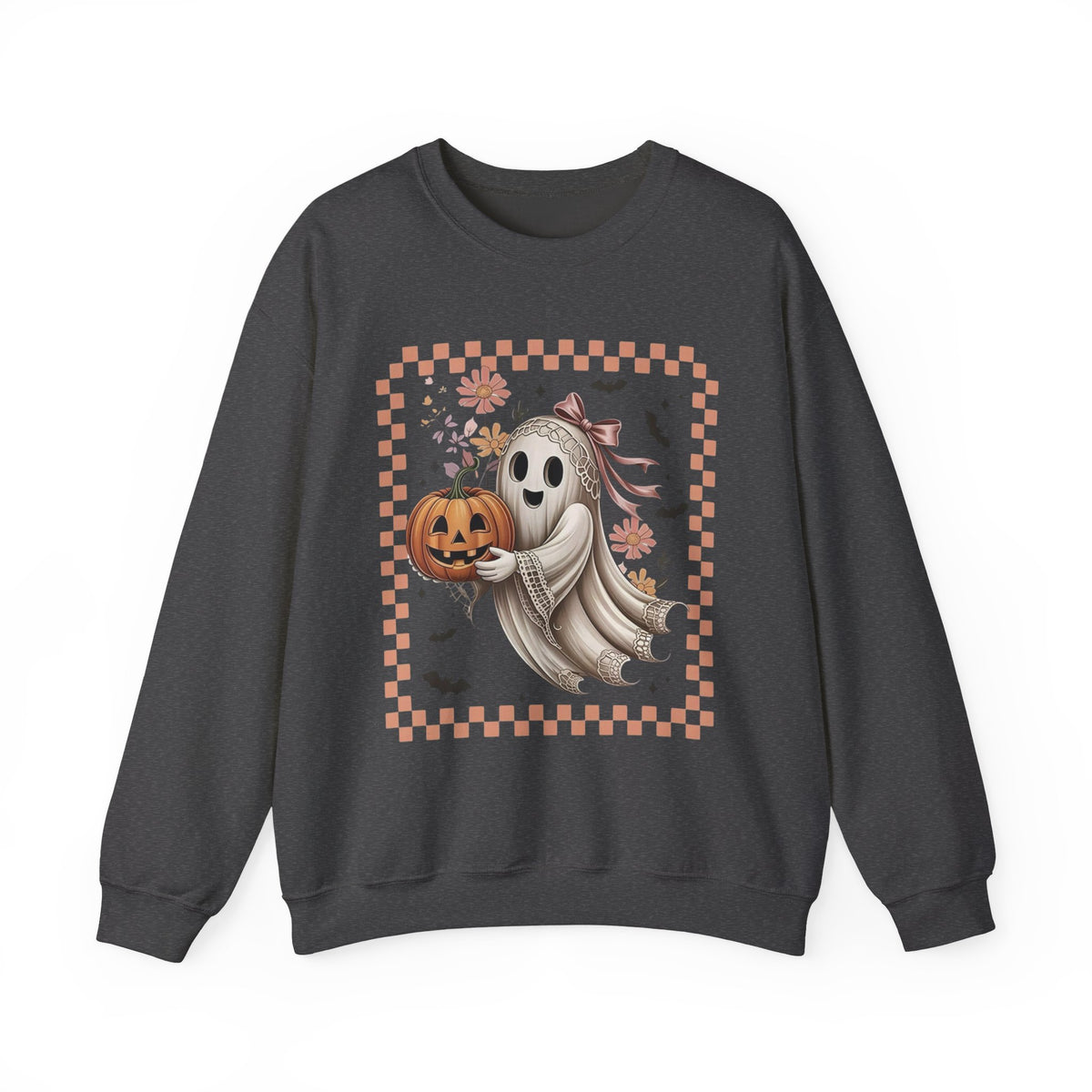 Halloween Ghost Sweatshirt — Cute Ghost Holding Jack-o'-Lantern Crewneck
