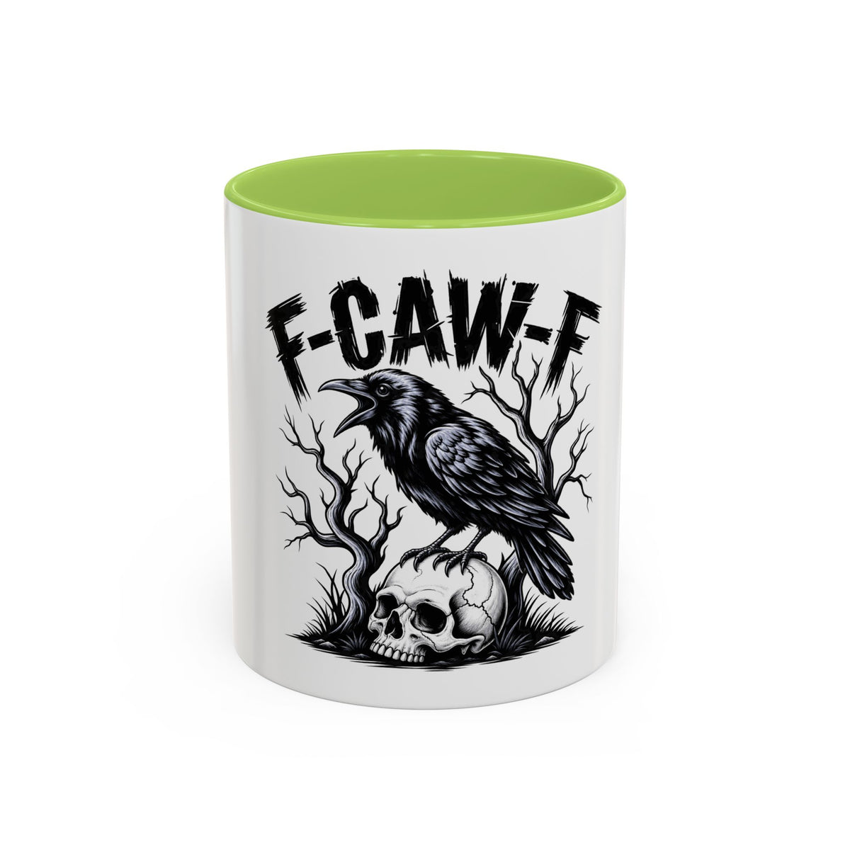 Raven Skull Coffee Mug — Gothic "F-CAW-F" Accent Mug (11/15oz)