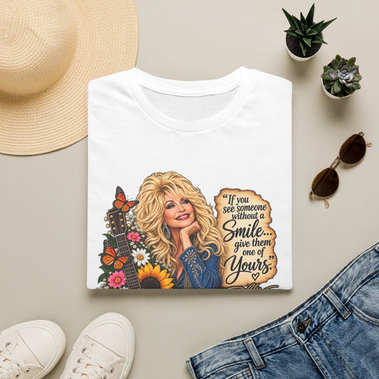 Dolly Parton Graphic T‑Shirt — “If you see someone without a smile…” Retro Floral Tee