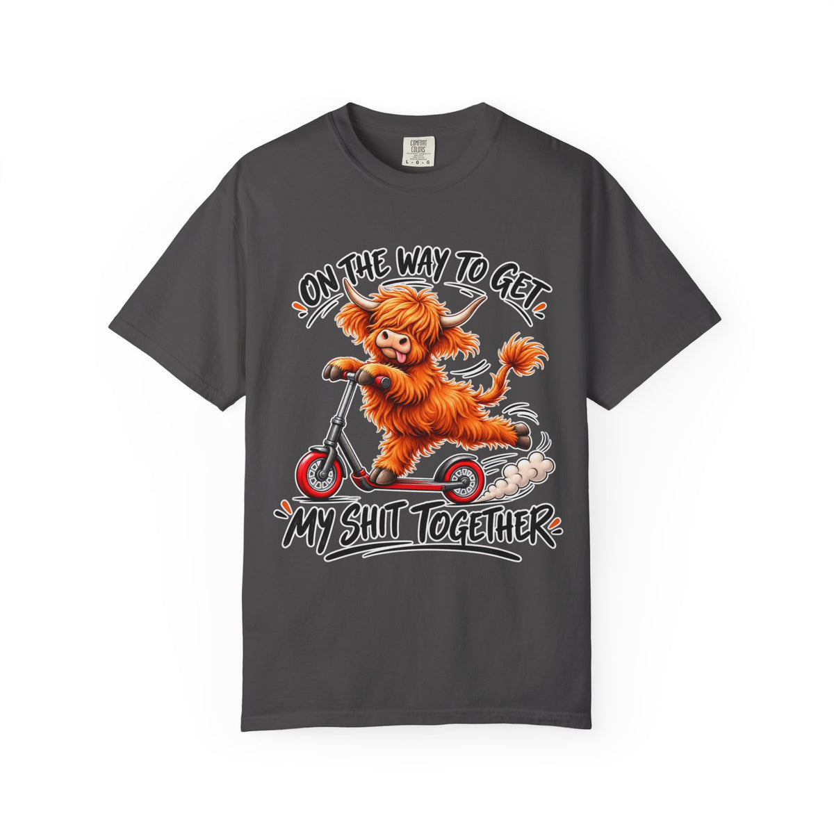 Funny Cow Scooter T-Shirt — "On the Way to Get My Shit Together" Graphic Tee