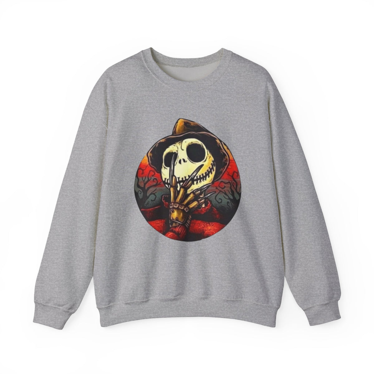 Skull Scarecrow Crewneck Sweatshirt — Gothic Halloween Skull Design