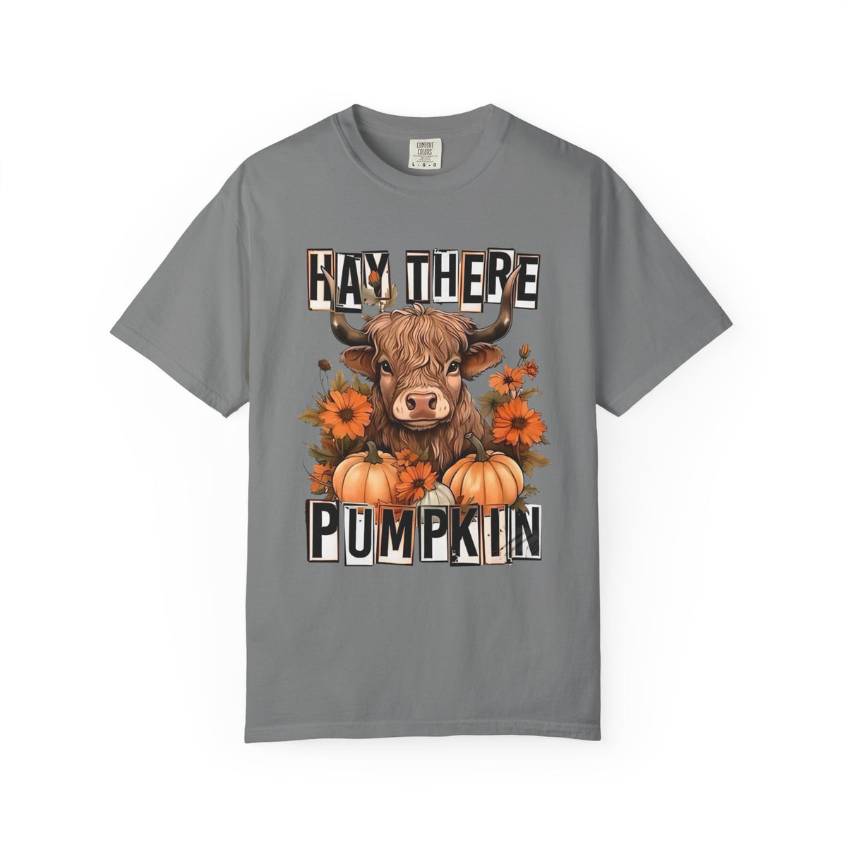 Hay There Pumpkin T-Shirt – Autumn Highland Cow with Pumpkins & Sunflowers