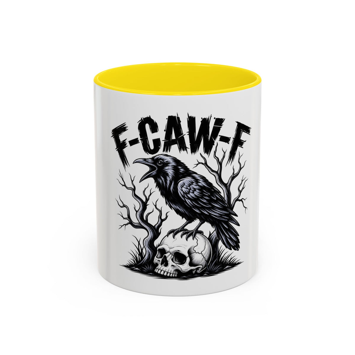 Raven Skull Coffee Mug — Gothic "F-CAW-F" Accent Mug (11/15oz)