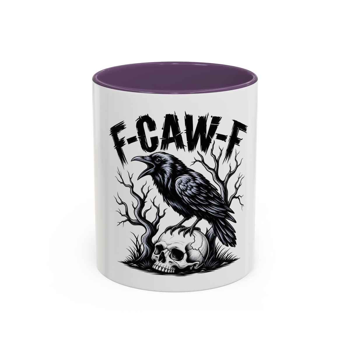 Raven Skull Coffee Mug — Gothic "F-CAW-F" Accent Mug (11/15oz)