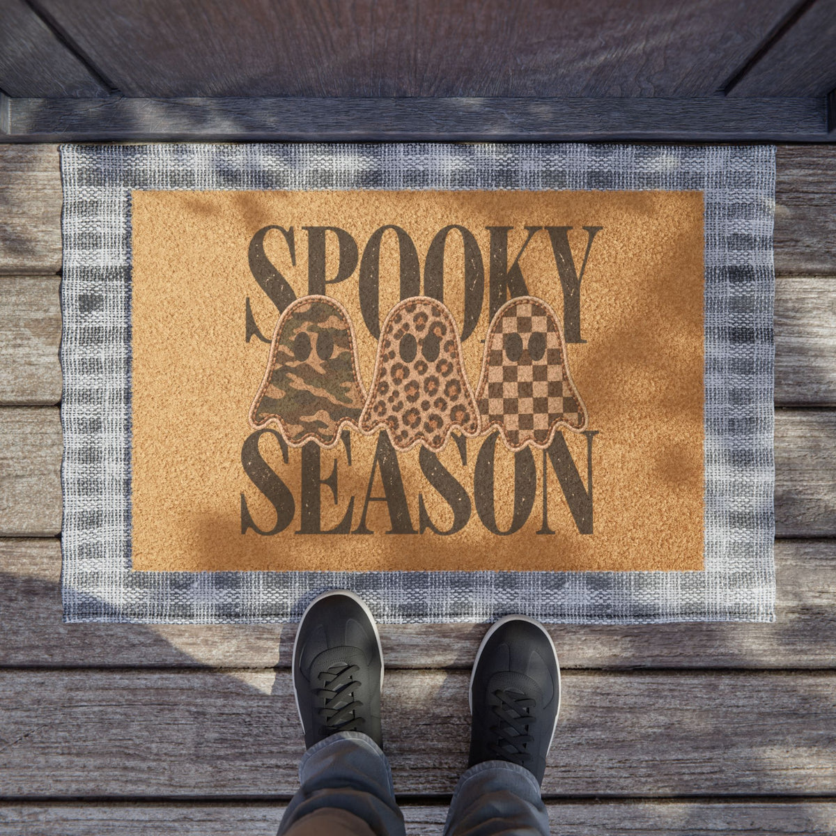 Spooky Season Doormat — Patterned Ghost Halloween Welcome Mat