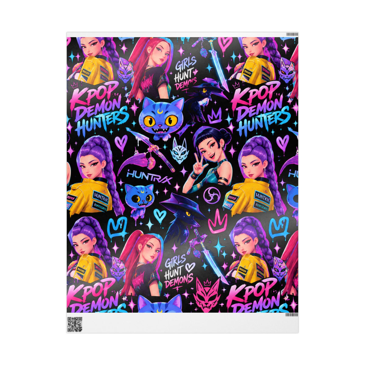 K-Pop Demon Hunters Wrapping Paper — Neon Anime Girls Gift Wrap