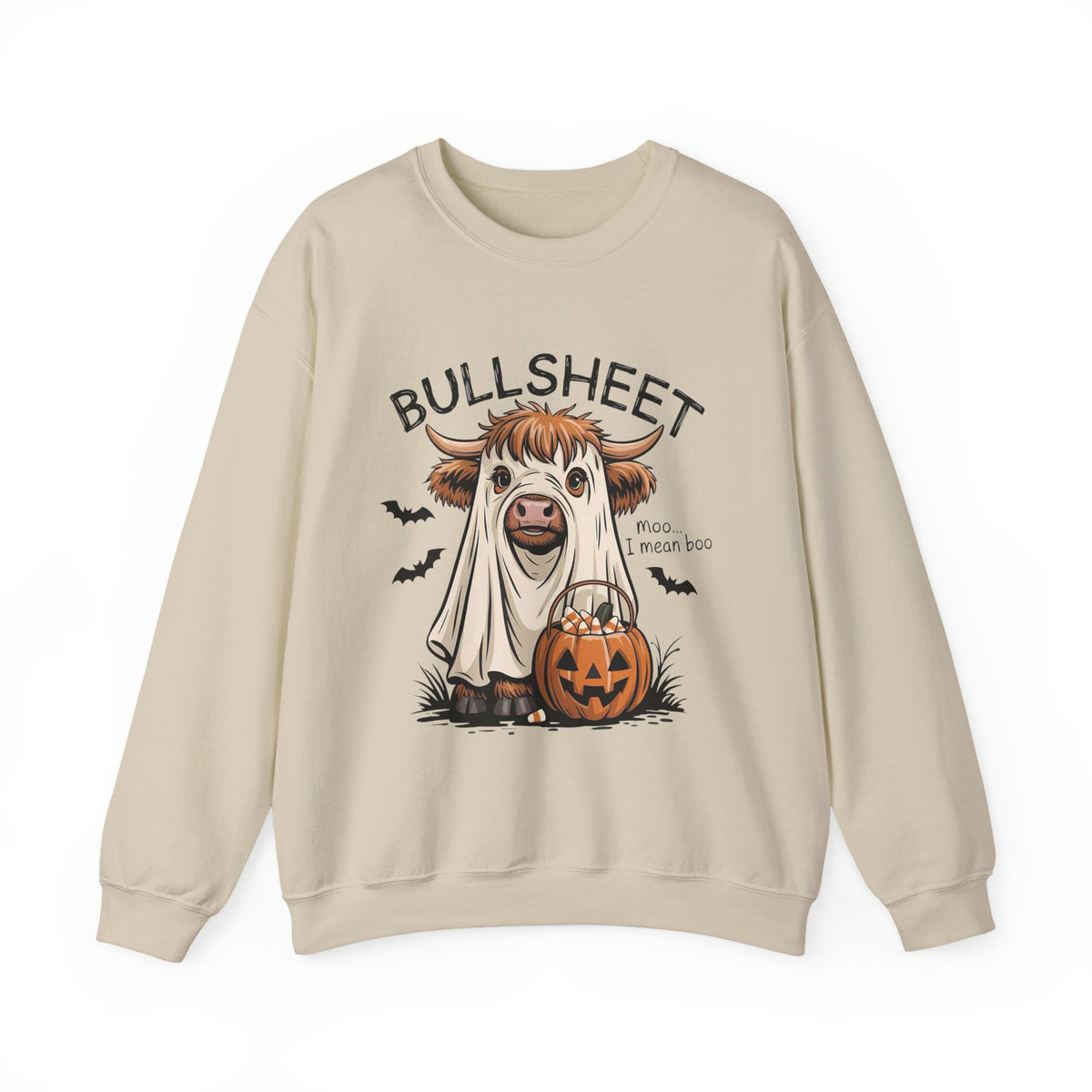 Halloween 'Bullsheet' Cow Sweatshirt — Funny Pumpkin Ghost Costume Crewneck
