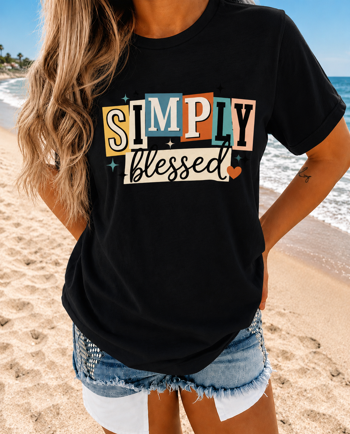 Simply Blessed T-Shirt — Retro Script Faith Tee