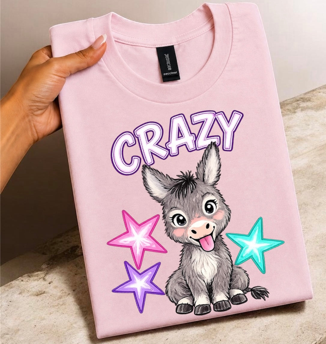 Crazy Donkey T-Shirt — Cute Cartoon Donkey with Colorful Stars