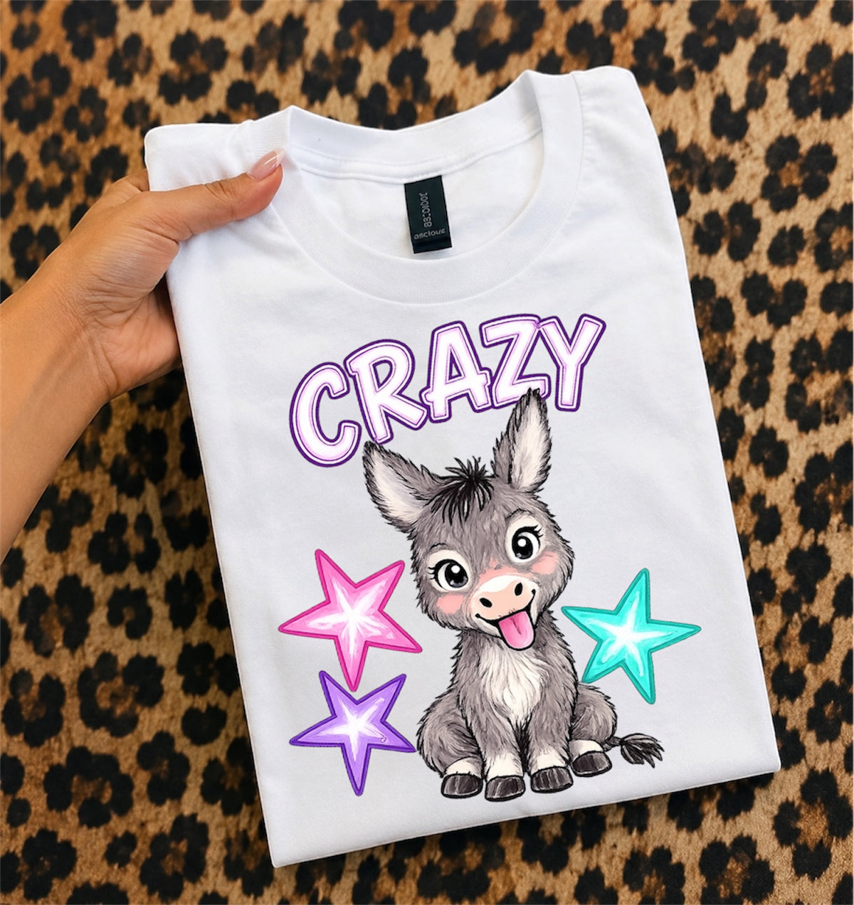 Crazy Donkey T-Shirt — Cute Cartoon Donkey with Colorful Stars