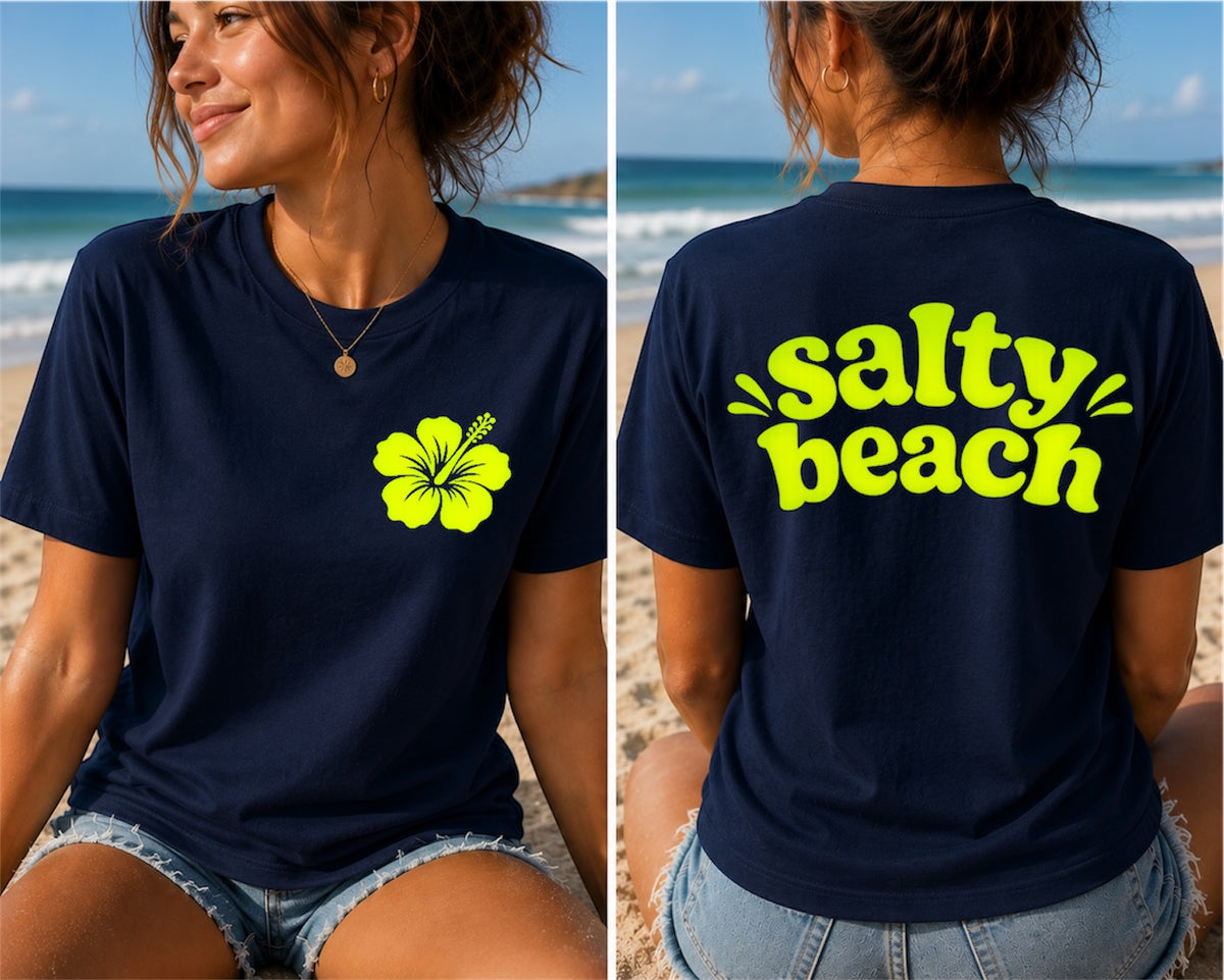 T-Shirt — Neon Hibiscus Pocket Tee, Tropical Floral Graphic