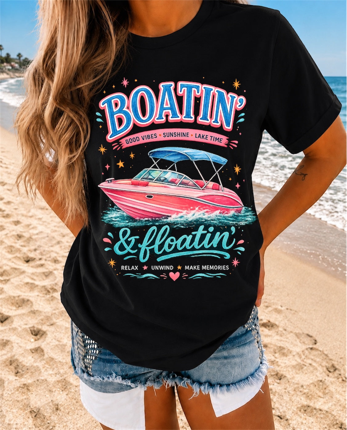 Boatin' & Floatin' Boat Graphic T-Shirt — Summer Lake Day Tee