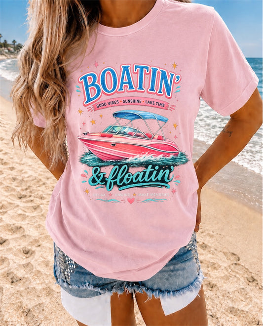 Boatin' & Floatin' Boat Graphic T-Shirt — Summer Lake Day Tee
