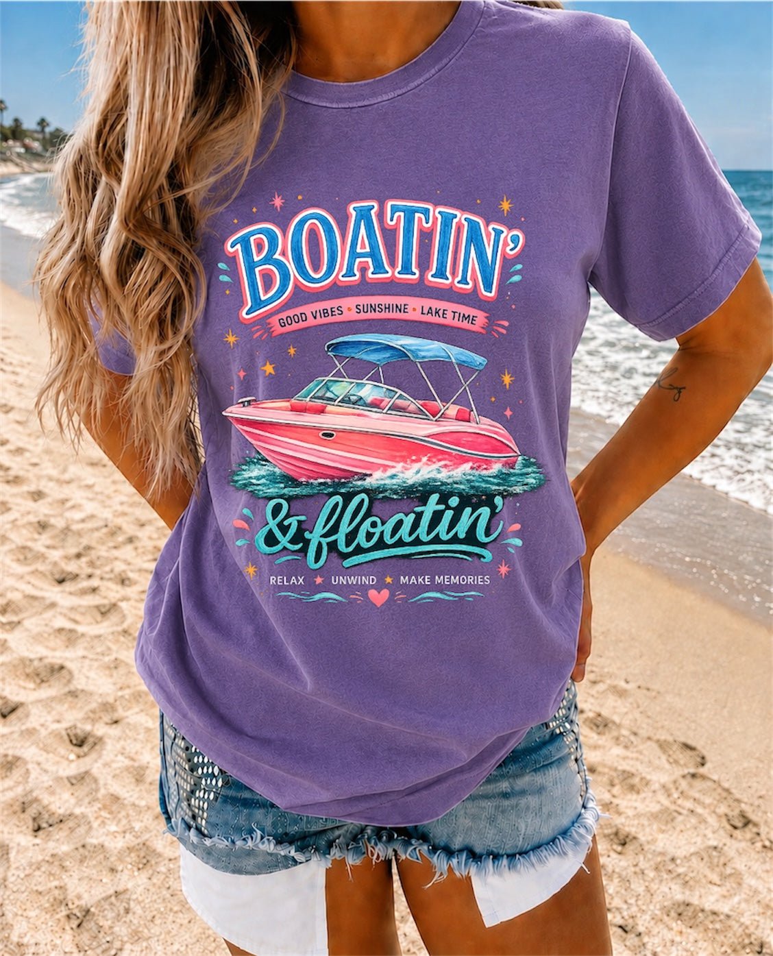 Boatin' & Floatin' Boat Graphic T-Shirt — Summer Lake Day Tee