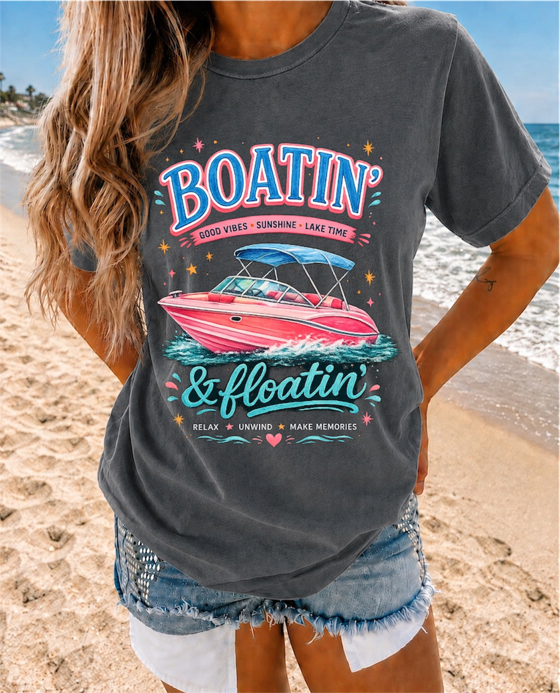 Boatin' & Floatin' Boat Graphic T-Shirt — Summer Lake Day Tee