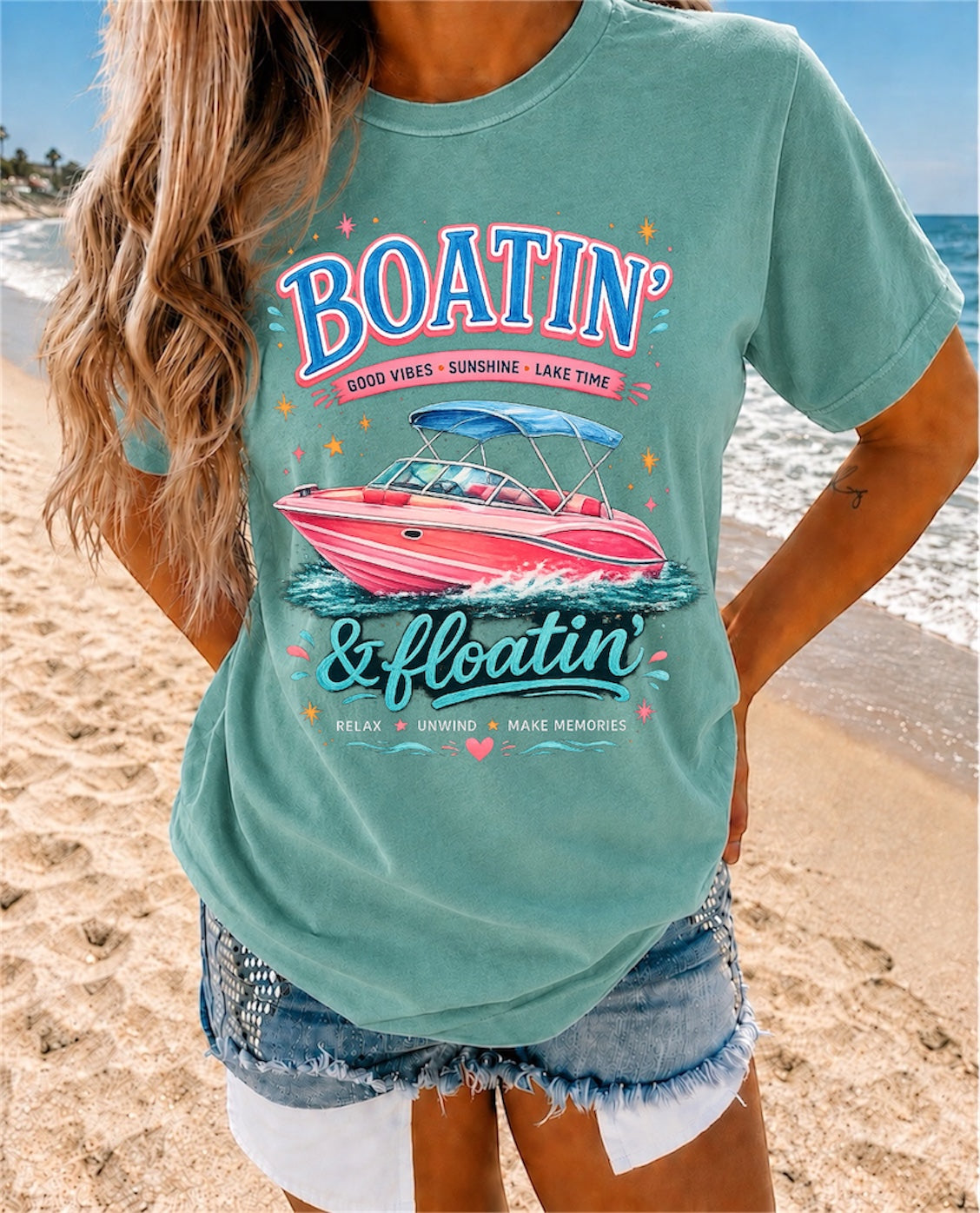 Boatin' & Floatin' Boat Graphic T-Shirt — Summer Lake Day Tee