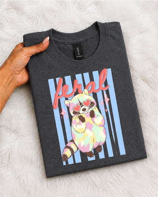 Kawaii 'Feral' Raccoon Graphic T-Shirt