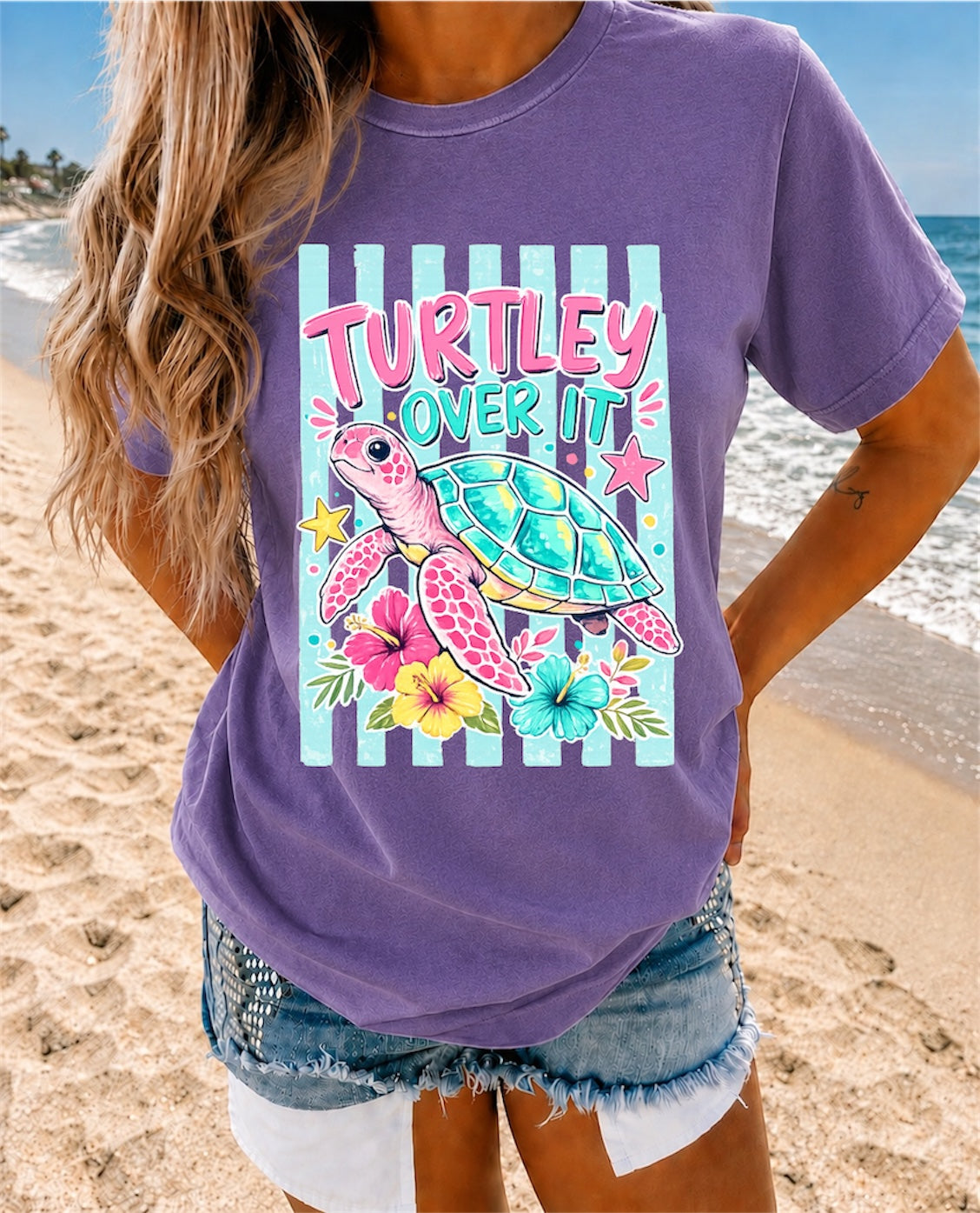 “Turtley Over It” Turtle Graphic T-Shirt — Cute Beachy Sea Turtle Tee