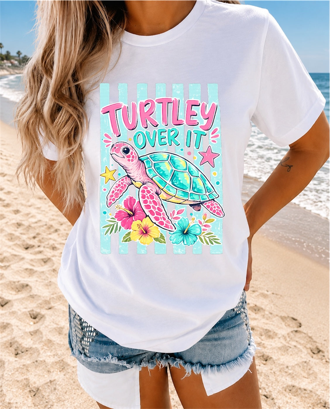 “Turtley Over It” Turtle Graphic T-Shirt — Cute Beachy Sea Turtle Tee