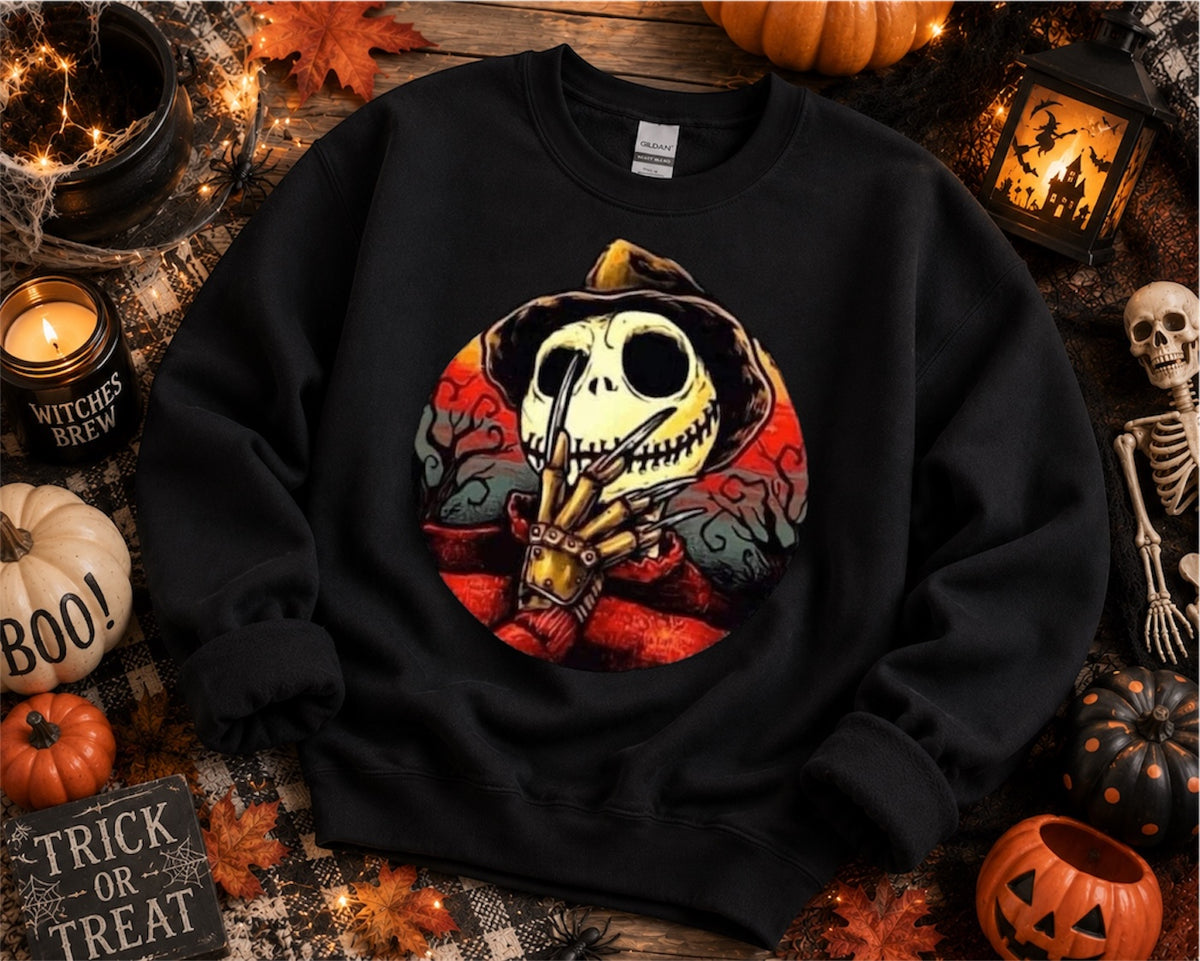 Skull Scarecrow Crewneck Sweatshirt — Gothic Halloween Skull Design