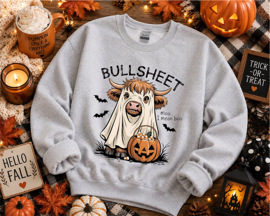 Halloween 'Bullsheet' Cow Sweatshirt — Funny Pumpkin Ghost Costume Crewneck