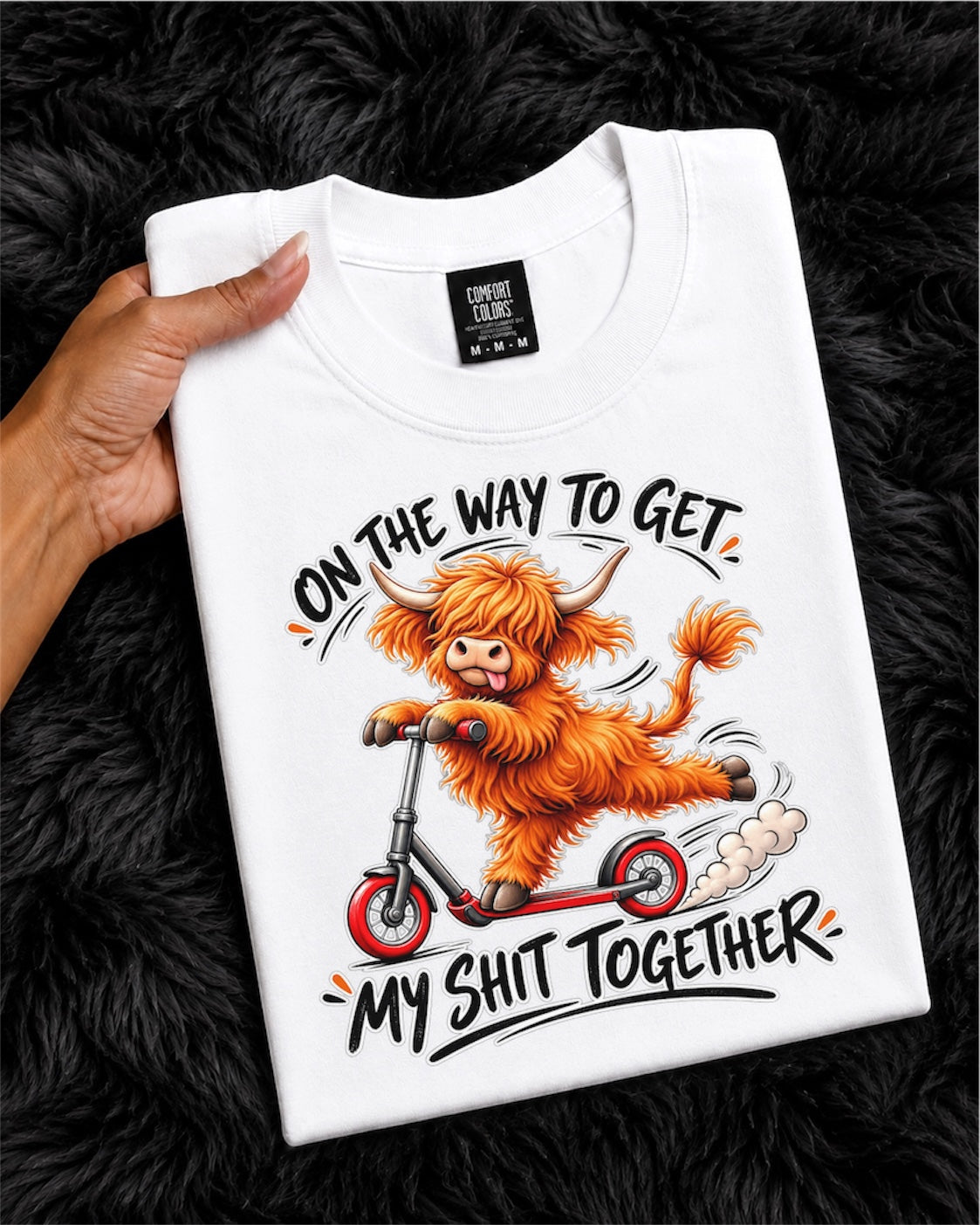Funny Cow Scooter T-Shirt — "On the Way to Get My Shit Together" Graphic Tee