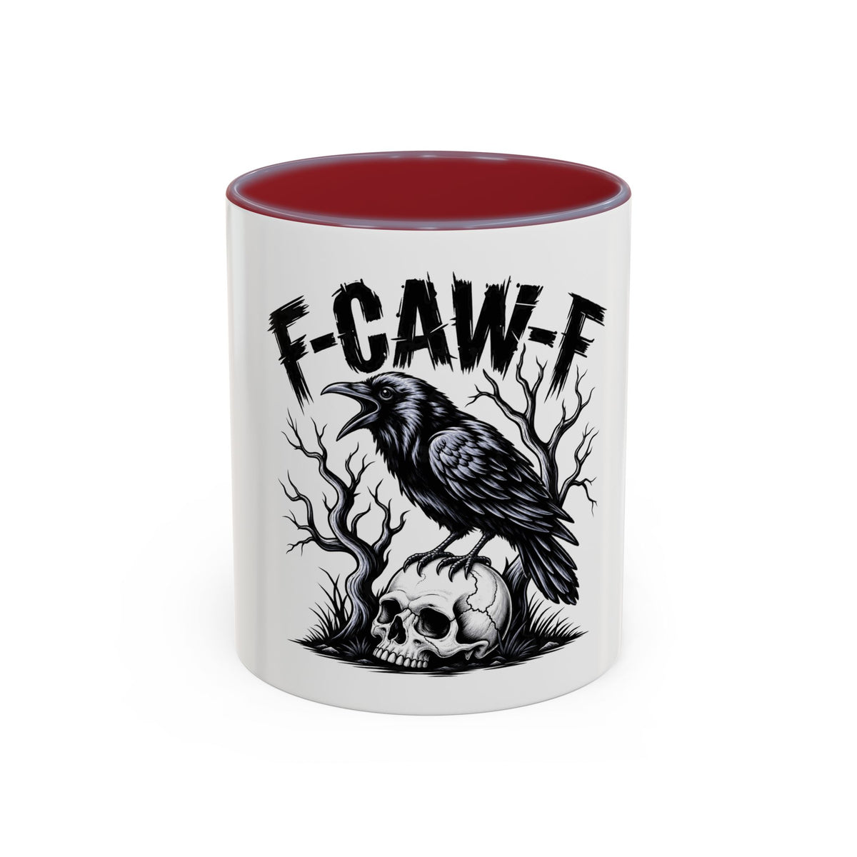 Raven Skull Coffee Mug — Gothic "F-CAW-F" Accent Mug (11/15oz)