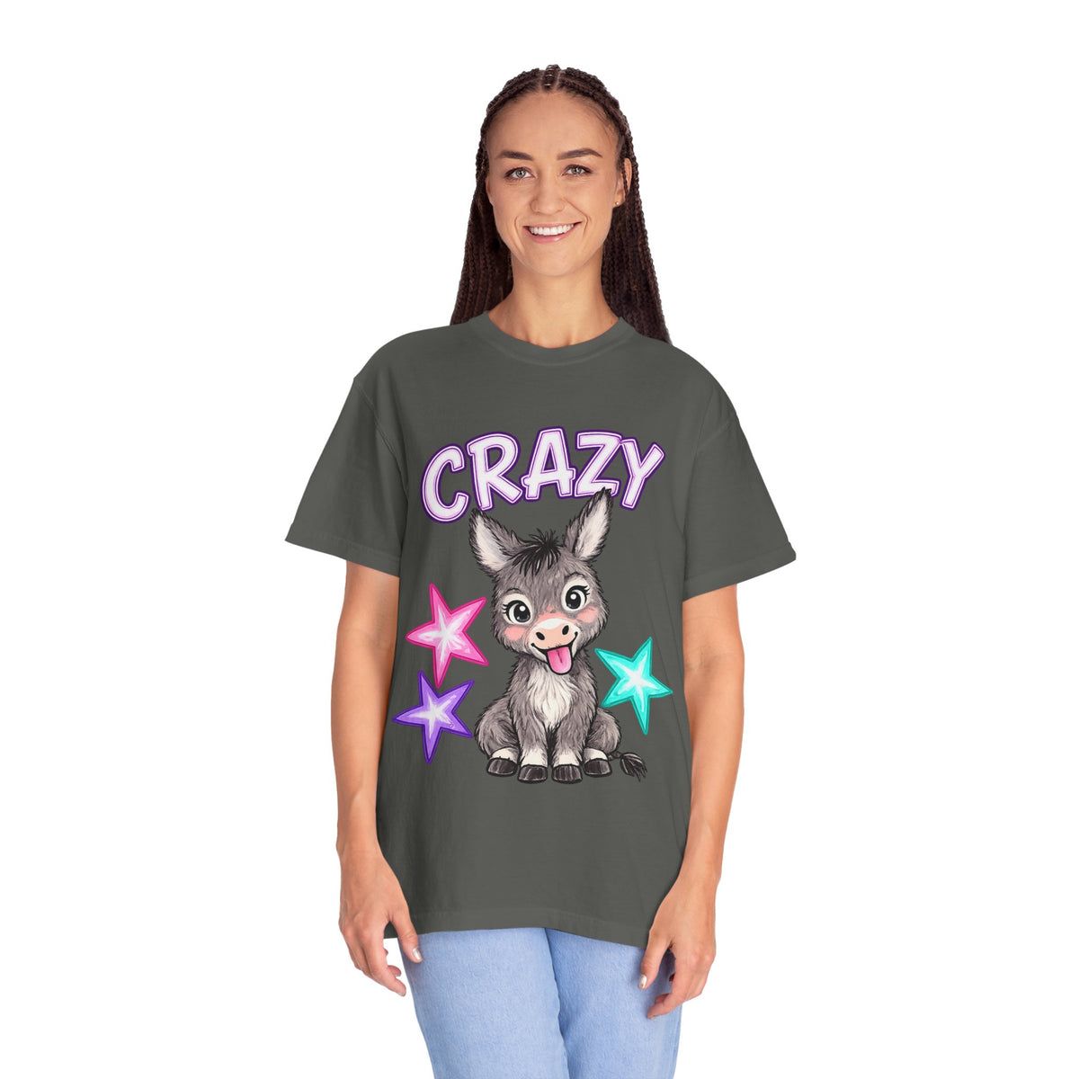 Crazy Donkey T-Shirt — Cute Cartoon Donkey with Colorful Stars
