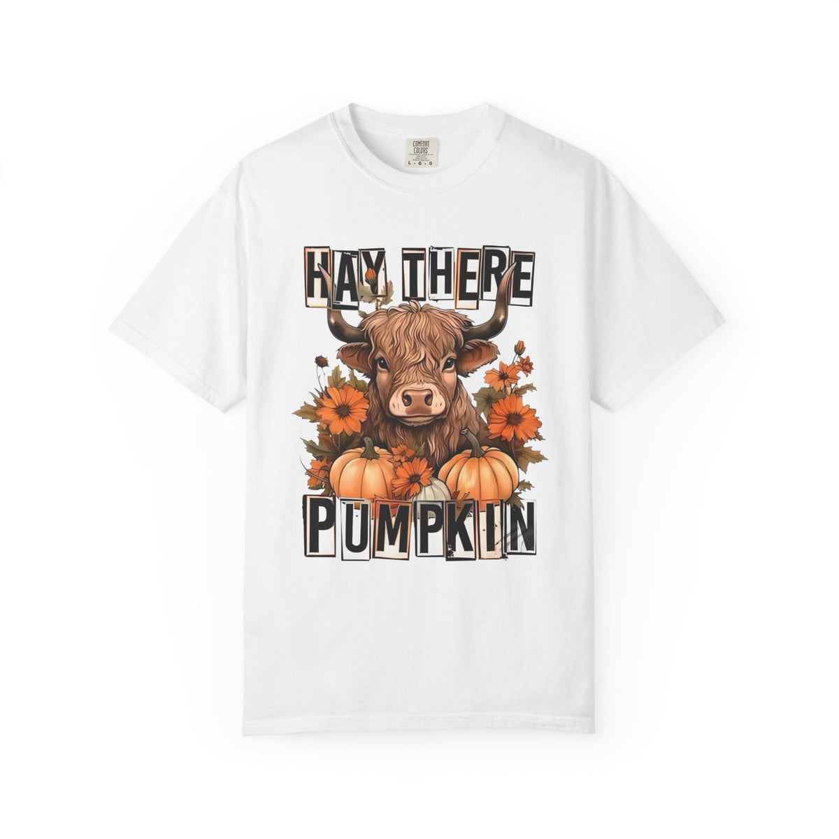 Hay There Pumpkin T-Shirt – Autumn Highland Cow with Pumpkins & Sunflowers