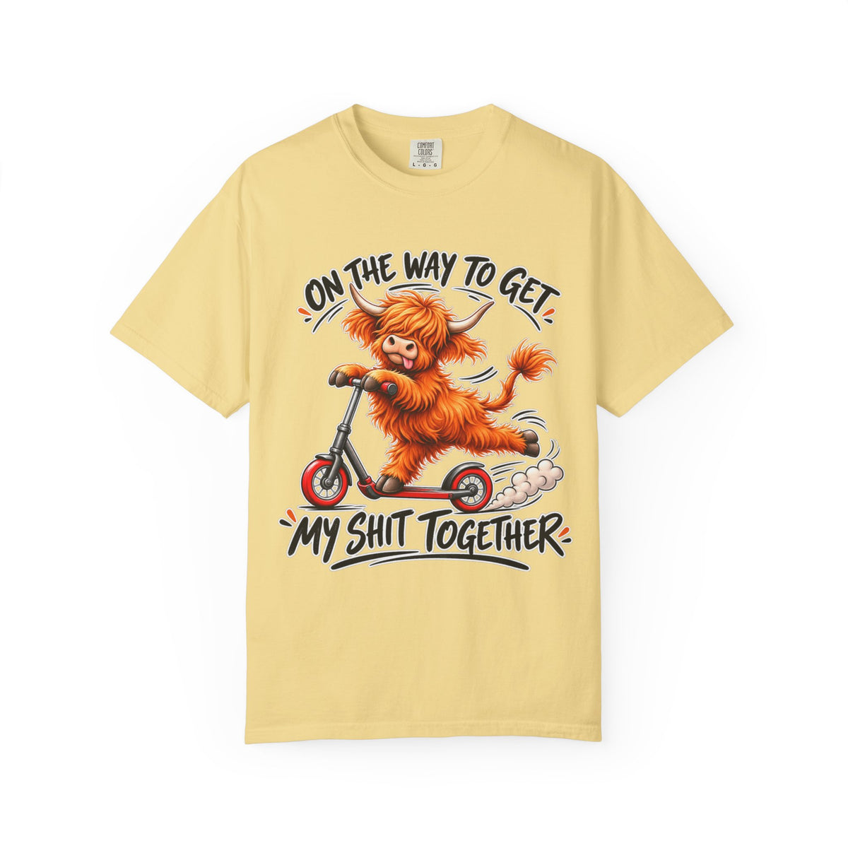 Funny Cow Scooter T-Shirt — "On the Way to Get My Shit Together" Graphic Tee