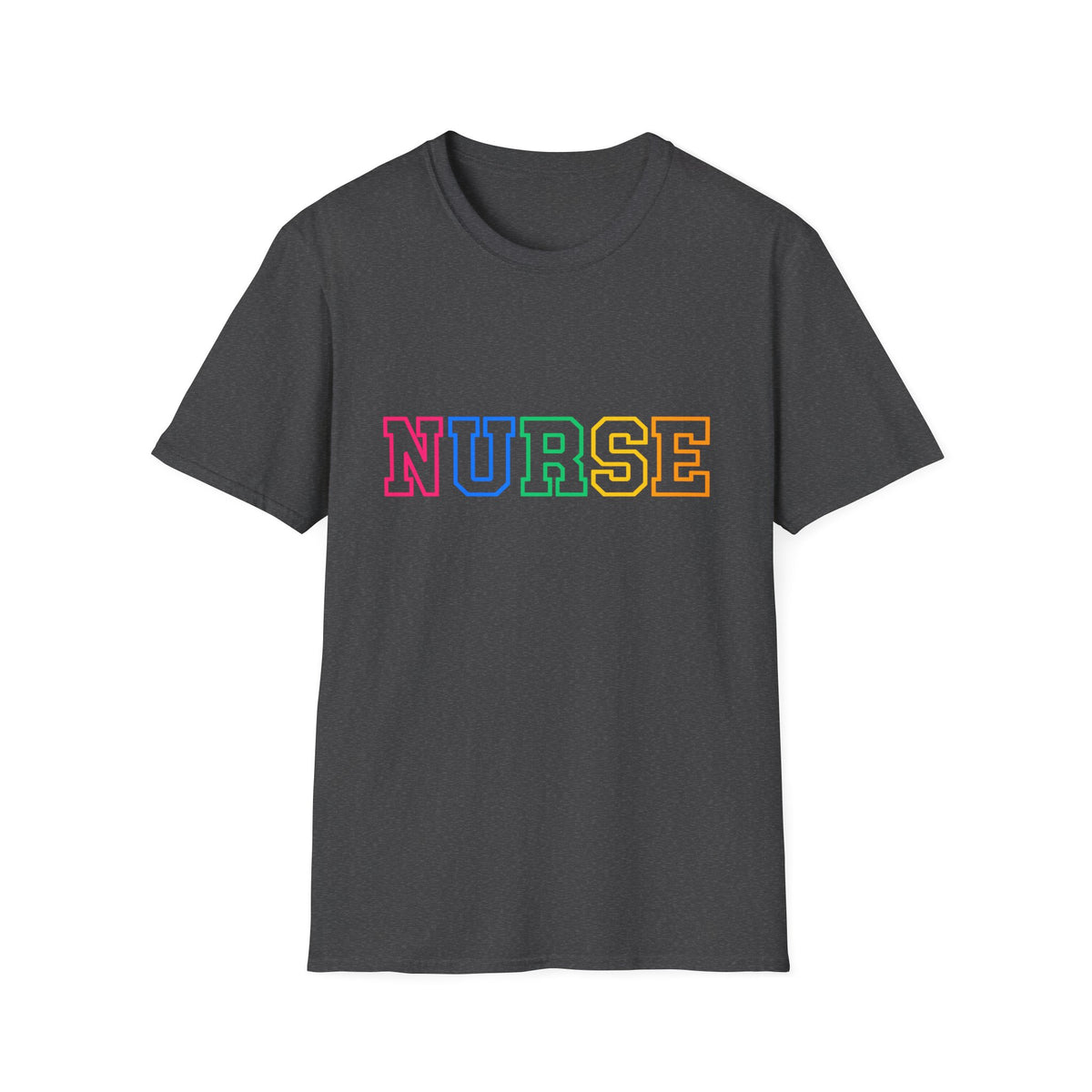 Nurse Rainbow Outline T-Shirt — Colorful Script Nursing Pride Tee