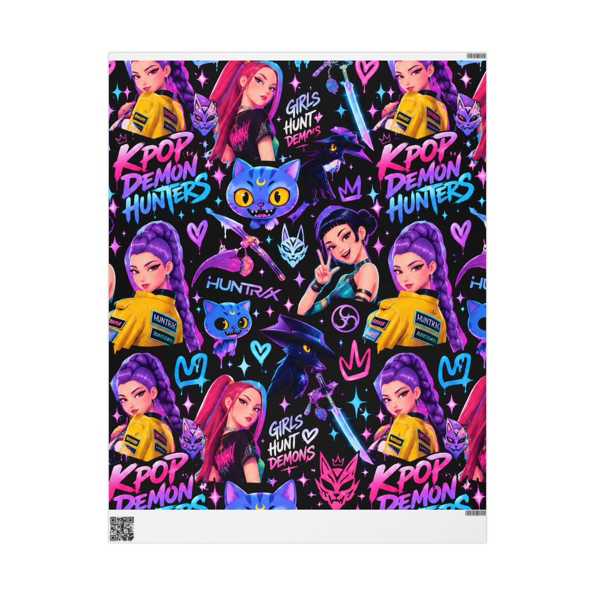 K-Pop Demon Hunters Wrapping Paper — Neon Anime Girls Gift Wrap